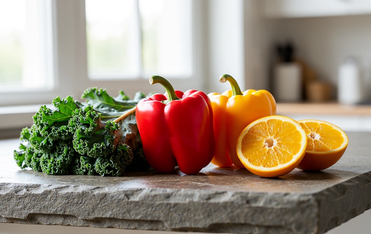 Fresh nutrient-rich vegetables and fruits